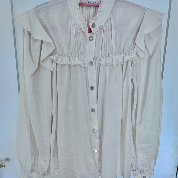 Suzy D Cream Ruffled Button-Up Blouse - Picture 2 of 3